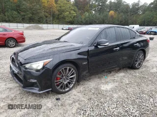 2019 Infiniti Q50 Red Sport 400 with VIN JN1FV7AR5KM800468, listed as a Copart auction lot 79752354 with 79,806 mi miles and Salvage title. Bid and sale history available at DreamBid. Image 1.