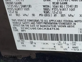 2012 Ford Escape Limited with VIN 1FMCU9EG6CKB47536, listed as a IAAI auction lot 42049336 with 106,341 mi miles. Bid and sale history available at carsss.com. Image 9.