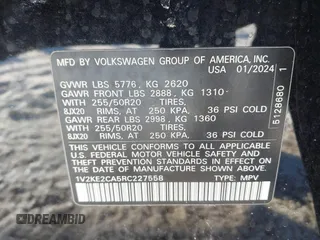 2024 Volkswagen Atlas SE z VIN 1V2KE2CA5RC227558, wystawiony jako IAAI lot #41645555 z przebiegiem 22 117 mil mil oraz . Historia ofert i sprzedaży dostępna na DreamBid. Obrazek 9.