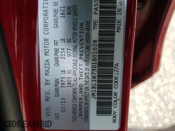 2013 Mazda 3 i Grand Touring with VIN JM1BL1W73D1801628, listed as a Copart auction lot 50356015 with 213,796 mi miles and Salvage Title. Bid and sale history available at carsss.com. Image 12.