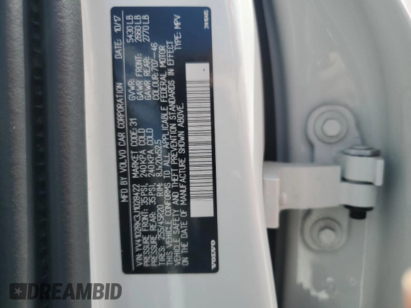 2018 Volvo XC60 Momentum with VIN YV4102RK3J1028422, listed as a Copart auction lot 54896185 with Not Provided miles and Salvage Title. Bid and sale history available at DreamBid. Image 14.