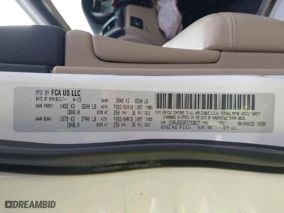 2015 Jeep Grand Cherokee Limited with VIN 1C4RJFBG8FC753817, listed as a IAAI auction lot 41247003 with 86,658 mi miles. Bid and sale history available at carsss.com. Image 9.