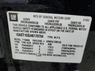 2004 GMC Envoy XL SLE with VIN 1GKET16S346179704, listed as a Copart auction lot 73719084 with 0 mi miles and Salvage Title. Bid and sale history available at carsss.com. Image 14.