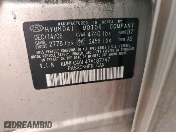 2007 Hyundai Azera SE z VIN KMHFC46F47A187747, wystawiony jako Copart lot #80963194 z przebiegiem 113 742 mil mil oraz Szkoda całkowita • Salvage title. Historia ofert i sprzedaży dostępna na DreamBid. Obrazek 12.