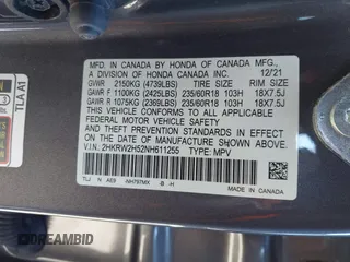 2022 Honda CR-V EX with VIN 2HKRW2H52NH611255, listed as a IAAI auction lot 41858138 with 34,891 mi miles and . Bid and sale history available at DreamBid. Image 9.