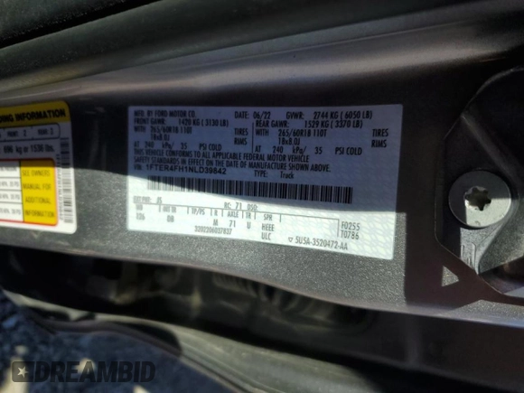 2022 Ford Ranger XL with VIN 1FTER4FH1NLD39842, listed as a Copart auction lot 79947224 with 22,265 mi miles and Salvage Title. Bid and sale history available at carsss.com. Image 14.