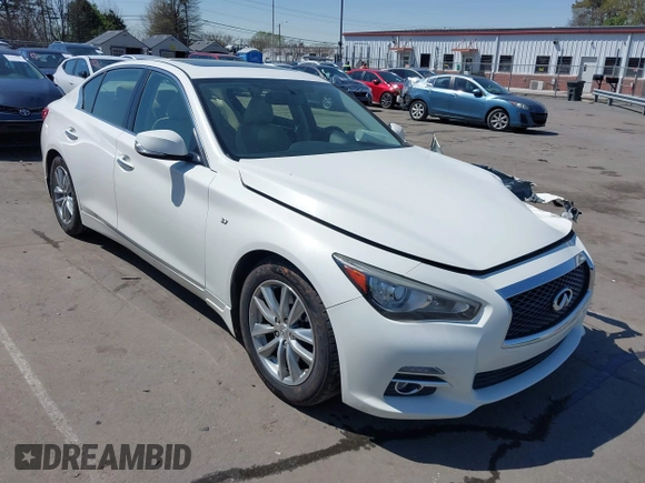 2014 Infiniti Q50 Premium with VIN JN1BV7APXEM691474, listed as a IAAI auction lot 41884939 with 135,559 mi miles. Bid and sale history available at carsss.com. Image 1.