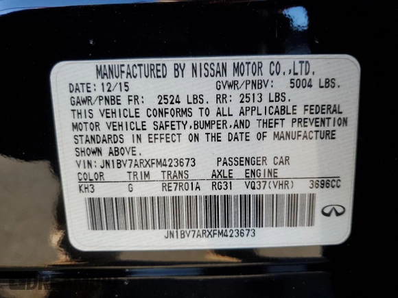 2015 Infiniti Q50 Premium with VIN JN1BV7ARXFM423673, listed as a Copart auction lot 47127065 with 112,692 mi miles and Clean Title. Bid and sale history available at carsss.com. Image 12.