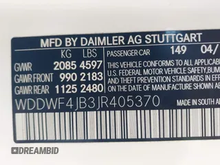 2018 Mercedes-Benz C 300 with VIN WDDWF4JB3JR405370, listed as a IAAI auction lot 41954821 with 36,907 mi miles and . Bid and sale history available at carsss.com. Image 9.