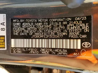 2023 Toyota Corolla Hybrid LE with VIN JTDBCMFE2P3020477, listed as a Copart auction lot 50397805 with 30,312 mi miles and Salvage Title. Bid and sale history available at carsss.com. Image 12.