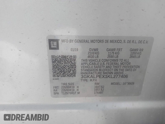 2019 GMC Terrain SLT with VIN 3GKALPEX1KL277406, listed as a IAAI auction lot 41650367 with 77,224 mi miles. Bid and sale history available at carsss.com. Image 9.
