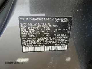 2025 Volkswagen Atlas SE with VIN 1V2WE2CA8SC206324, listed as a Copart auction lot 55507295 with 6,978 mi miles and Clean title. Bid and sale history available at DreamBid. Image 14.