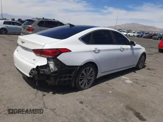 2018 Genesis G80 3.8L z VIN KMHGN4JE6JU225868, wystawiony jako Copart lot #52795435 z przebiegiem 130 974 mil mil oraz Szkody całkowita. Historia ofert i sprzedaży dostępna na DreamBid. Obrazek 3.