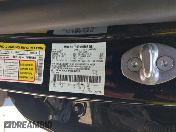 2022 Ford Bronco Sport Outer Banks с VIN 3FMCR9C62NRD42530, выставлен на аукционе IAAI как лот 42518059 с пробегом 29 249 миль миль и . История ставок и продаж доступна на DreamBid. Изображение 9.