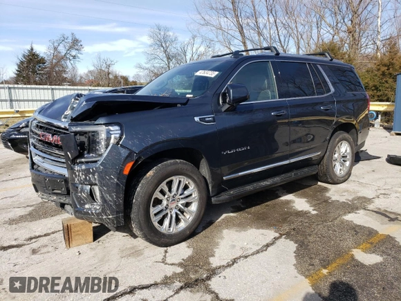 2021 GMC Yukon SLT with VIN 1GKS2BKD3MR282669, listed as a Copart auction lot 47634735 with 58,601 mi miles and Salvage Title. Bid and sale history available at carsss.com. Image 1.