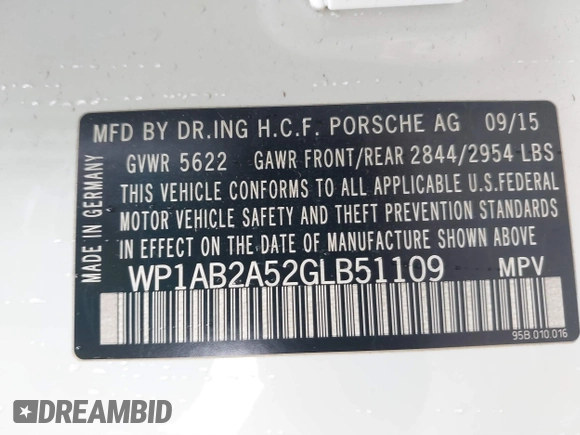 2016 Porsche Macan S with VIN WP1AB2A52GLB51109, listed as a IAAI auction lot 41782517 with 96,218 mi miles and . Bid and sale history available at DreamBid. Image 9.