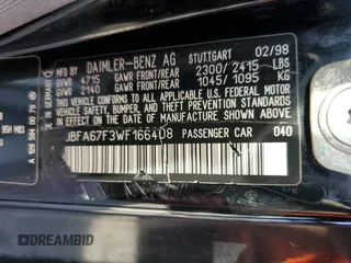1998 Mercedes-Benz SL-Class with VIN WDBFA67F3WF166408, listed as a Copart auction lot 77603714 with 0 mi miles and Salvage Title. Bid and sale history available at carsss.com. Image 13.