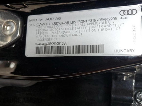 2017 Audi A3 Premium z VIN WAUAUGFFXH1051635, wystawiony jako Copart lot #56607485 z przebiegiem 133 659 mil mil oraz Szkody całkowita. Historia ofert i sprzedaży dostępna na DreamBid. Obrazek 12.