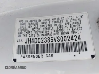 1997 Acura Integra GS-R z VIN JH4DC2385VS002424, wystawiony jako IAAI lot #42075527 z przebiegiem 162 826 mil mil oraz . Historia ofert i sprzedaży dostępna na DreamBid. Obrazek 9.