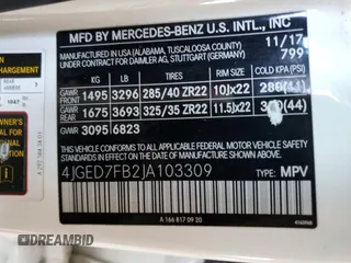 2018 Mercedes-Benz GLE 63 S AMG with VIN 4JGED7FB2JA103309, listed as a Copart auction lot 50808735 with 77,193 mi miles and Clean title. Bid and sale history available at DreamBid. Image 12.