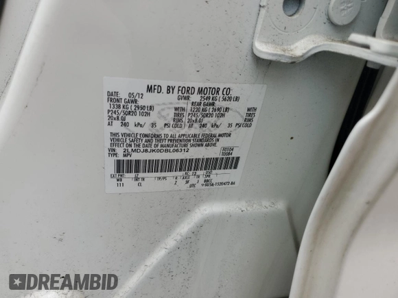 2013 Lincoln MKX with VIN 2LMDJ8JK0DBL06312, listed as a Copart auction lot 54804854 with 121,107 mi miles and Salvage Title. Bid and sale history available at DreamBid. Image 15.
