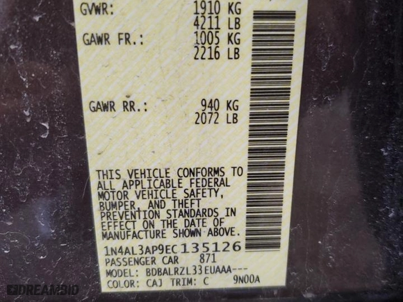 2014 Nissan Altima 2.5 with VIN 1N4AL3AP9EC135126, listed as a Copart auction lot 51060005 with 110,665 mi miles and Salvage Title. Bid and sale history available at carsss.com. Image 12.