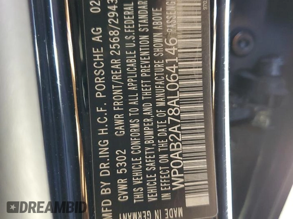 2010 Porsche Panamera S with VIN WP0AB2A78AL064146, listed as a Copart auction lot 52550264 with 120,199 mi miles and Salvage title. Bid and sale history available at DreamBid. Image 12.
