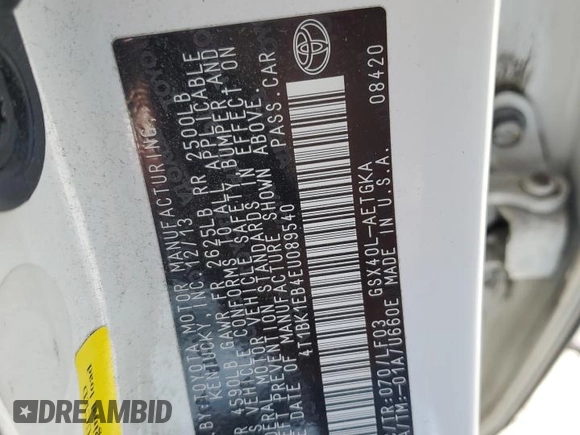 2014 Toyota Avalon Limited z VIN 4T1BK1EB4EU089540, wystawiony jako Copart lot #56886765 z przebiegiem 88 278 mil mil oraz Szkoda całkowita • Salvage title. Historia ofert i sprzedaży dostępna na DreamBid. Obrazek 12.