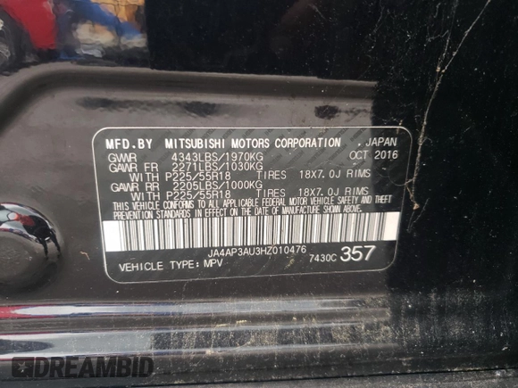 2017 Mitsubishi Outlander ES with VIN JA4AP3AU3HZ010476, listed as a Copart auction lot 65116765 with 110,042 mi miles and Clean title. Bid and sale history available at DreamBid. Image 13.