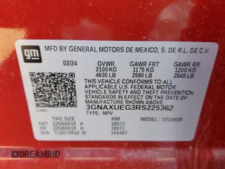 2024 Chevrolet Equinox LT with VIN 3GNAXUEG3RS225362, listed as a Copart auction lot 46871345 with 4,557 mi miles and Non Repairable. Bid and sale history available at DreamBid. Image 14.
