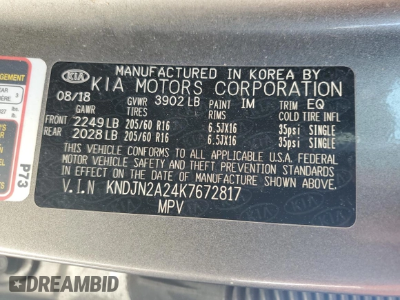 2019 Kia Soul z VIN KNDJN2A24K7672817, wystawiony jako Copart lot #54296525 z przebiegiem 107 338 mil mil oraz Nie do naprawy • Non repairable. Historia ofert i sprzedaży dostępna na DreamBid. Obrazek 13.