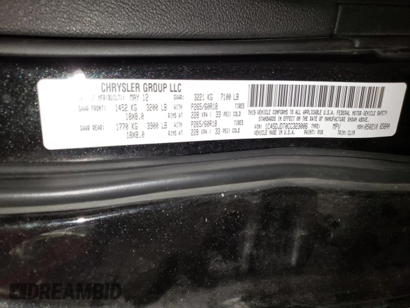 2012 Dodge Durango Crew with VIN 1C4SDJDT0CC323006, listed as a Copart auction lot 63631985 with 126,521 mi miles and Salvage title. Bid and sale history available at DreamBid. Image 13.