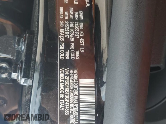 2016 FIAT 500X Easy with VIN ZFBCFXBT3GP474363, listed as a Copart auction lot 60457525 with 76,862 mi miles and Salvage title. Bid and sale history available at DreamBid. Image 12.