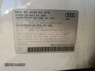 2016 Audi Q5 Premium Plus with VIN WA1L2AFP9GA014754, listed as a Copart auction lot 51844004 with 94,778 mi miles and Non Repairable. Bid and sale history available at carsss.com. Image 12.