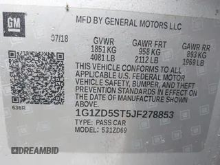 2018 Chevrolet Malibu LT with VIN 1G1ZD5ST5JF278853, listed as a IAAI auction lot 42101758 with 149,205 mi miles and . Bid and sale history available at carsss.com. Image 9.