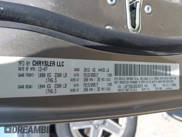 2008 Jeep Patriot Sport with VIN 1J8FT28W18D636073, listed as a IAAI auction lot 42030817 with 103,122 mi miles. Bid and sale history available at carsss.com. Image 9.