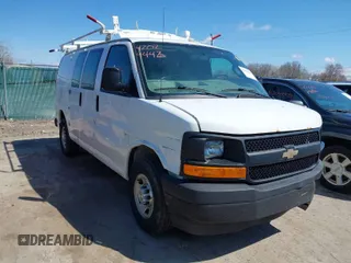 2017 Chevrolet Express Cargo Van with VIN 1GCWGAFF3H1115639, listed as a IAAI auction lot 42024442 with 150,274 mi miles. Bid and sale history available at carsss.com. Image 1.