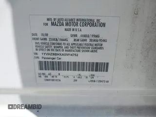 2010 Mazda 6 i Sport with VIN 1YVHZ8BHXA5M14752, listed as a IAAI auction lot 41942130 with 112,871 mi miles. Bid and sale history available at carsss.com. Image 9.