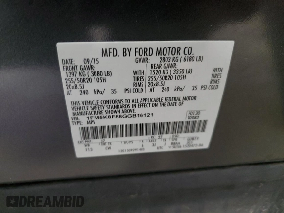 2016 Ford Explorer Limited with VIN 1FM5K8F88GGB16121, listed as a Copart auction lot 52856105 with 156,785 mi miles and Salvage Title. Bid and sale history available at carsss.com. Image 15.