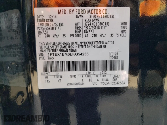2014 Ford F-150 XL with VIN 1FTEX1EM0EKG54253, listed as a Copart auction lot 70742144 with 102,649 mi miles and Non Repairable. Bid and sale history available at carsss.com. Image 12.