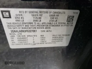 2015 Chevrolet Equinox LS with VIN 2GNALAEK9F6227061, listed as a Copart auction lot 45918315 with 178,084 mi miles and Salvage Title. Bid and sale history available at DreamBid. Image 13.