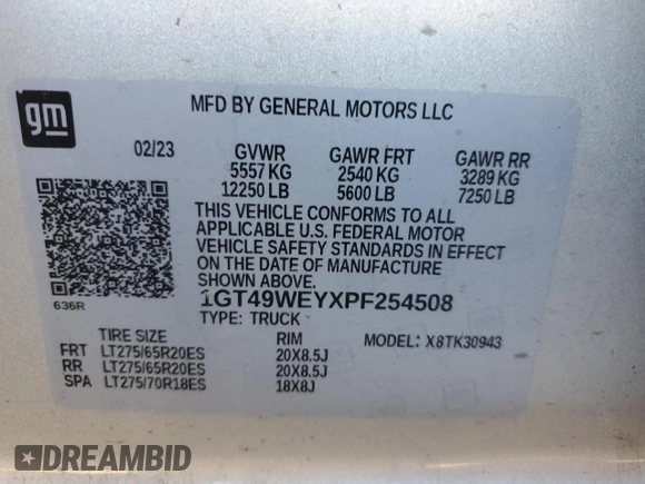 2023 GMC Sierra 3500HD Denali z VIN 1GT49WEYXPF254508, wystawiony jako Copart lot #69431844 z przebiegiem 15 678 mil mil oraz Szkoda całkowita • Salvage title. Historia ofert i sprzedaży dostępna na DreamBid. Obrazek 12.