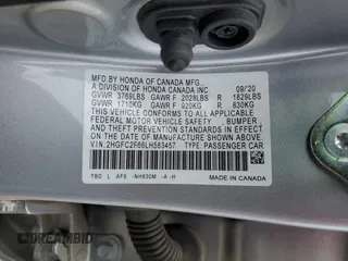2020 Honda Civic LX with VIN 2HGFC2F66LH583457, listed as a Copart auction lot 52914075 with 36,011 mi miles and Salvage title. Bid and sale history available at DreamBid. Image 12.