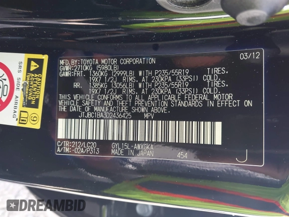 2013 Lexus RX 450h с VIN JTJBC1BA3D2436425, выставлен на аукционе IAAI как лот 42483652 с пробегом 101 235 миль миль и . История ставок и продаж доступна на DreamBid. Изображение 9.