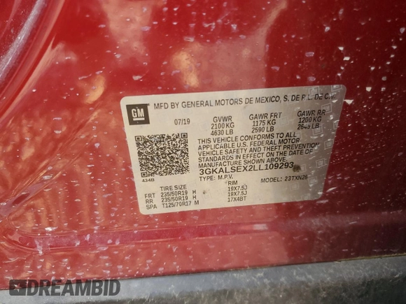 2020 GMC Terrain Denali with VIN 3GKALSEX2LL109293, listed as a Copart auction lot 52978955 with 113,411 mi miles and Salvage title. Bid and sale history available at DreamBid. Image 13.