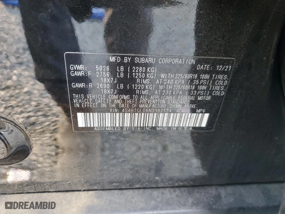 2022 Subaru Outback Onyx Edition XT with VIN 4S4BTGLD6N3182554, listed as a Copart auction lot 42115665 with 71,987 mi miles and Salvage Title. Bid and sale history available at carsss.com. Image 14.
