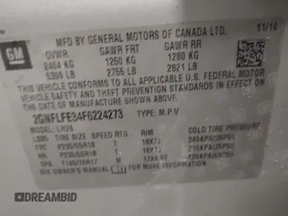 2015 Chevrolet Equinox LT with VIN 2GNFLFE34F6224273, listed as a IAAI auction lot 41465494 with 189,035 mi miles and . Bid and sale history available at DreamBid. Image 9.