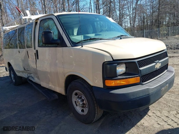 2014 CHEVROLET EXPRESS 3500 WORK VAN with VIN 1GCZGUFG7E1143429, listed as a IAAI auction lot 41654445 with 102,617 mi miles. Bid and sale history available at carsss.com. Image 1.