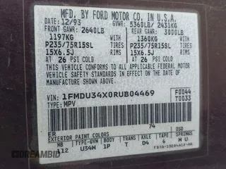 1994 Ford Explorer Eddie Bauer с VIN 1FMDU34X0RUB04469, выставлен на аукционе IAAI как лот 42204709 с пробегом 97 367 миль миль и . История ставок и продаж доступна на DreamBid. Изображение 9.