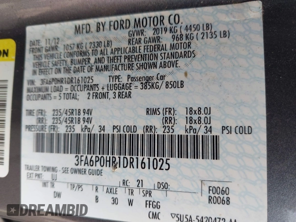 2013 Ford Fusion SE z VIN 3FA6P0HR1DR161025, wystawiony jako IAAI lot #42783917 z przebiegiem 172 329 mil mil oraz . Historia ofert i sprzedaży dostępna na DreamBid. Obrazek 9.